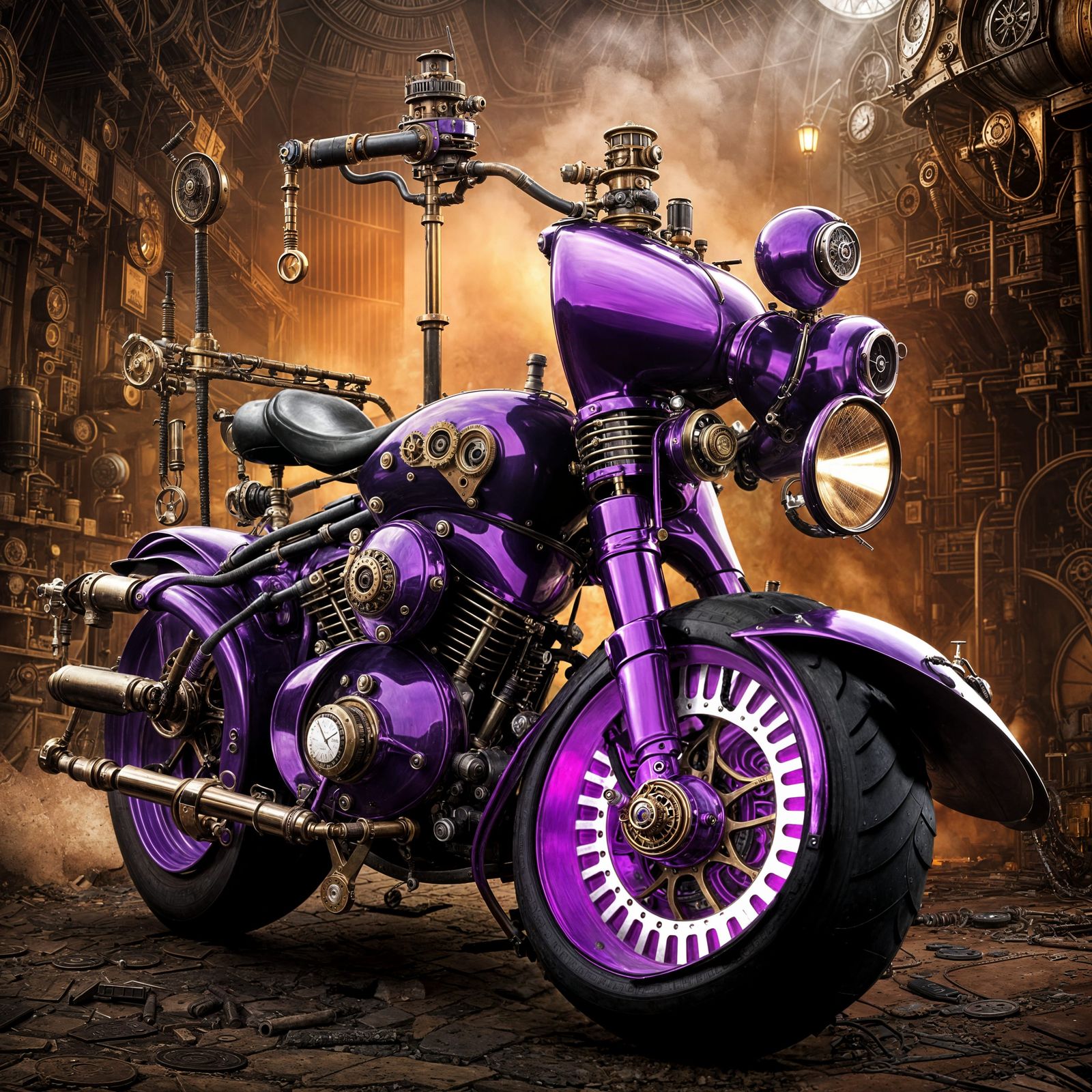 Ethereal Steampunk Landscape in Vibrant Hues