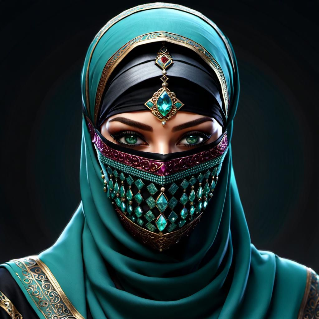 Gothic Hijabi Masked Woman with Jewels