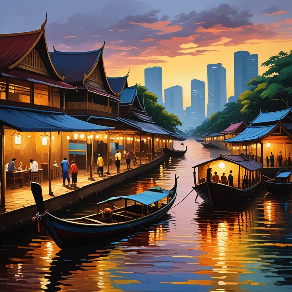 Vibrant Bangkok Streets in Expressive Neo-Impressionist Styl...