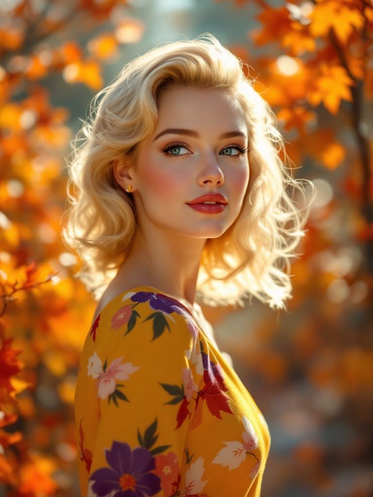 1950s Pin-Up Woman at Autumn Festival