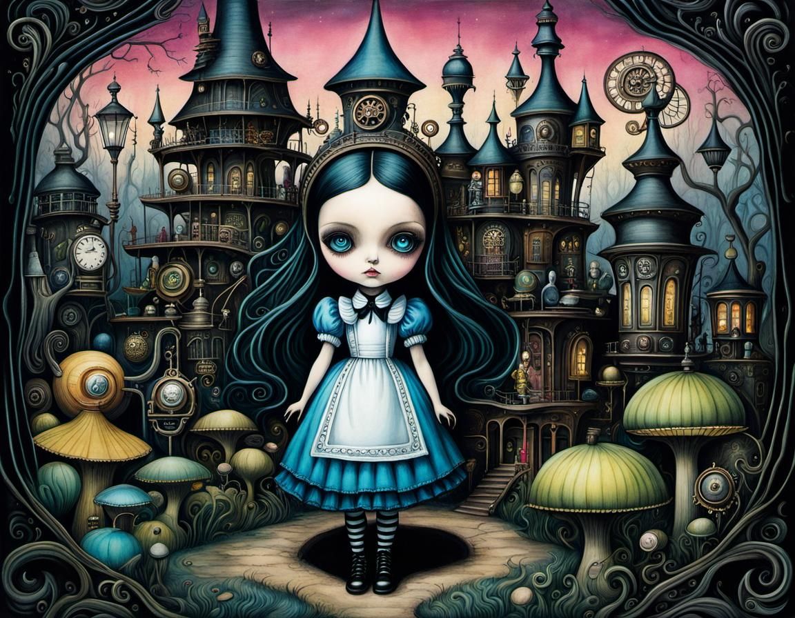 Steampunk Alice in Wonderland Storybook Illustration