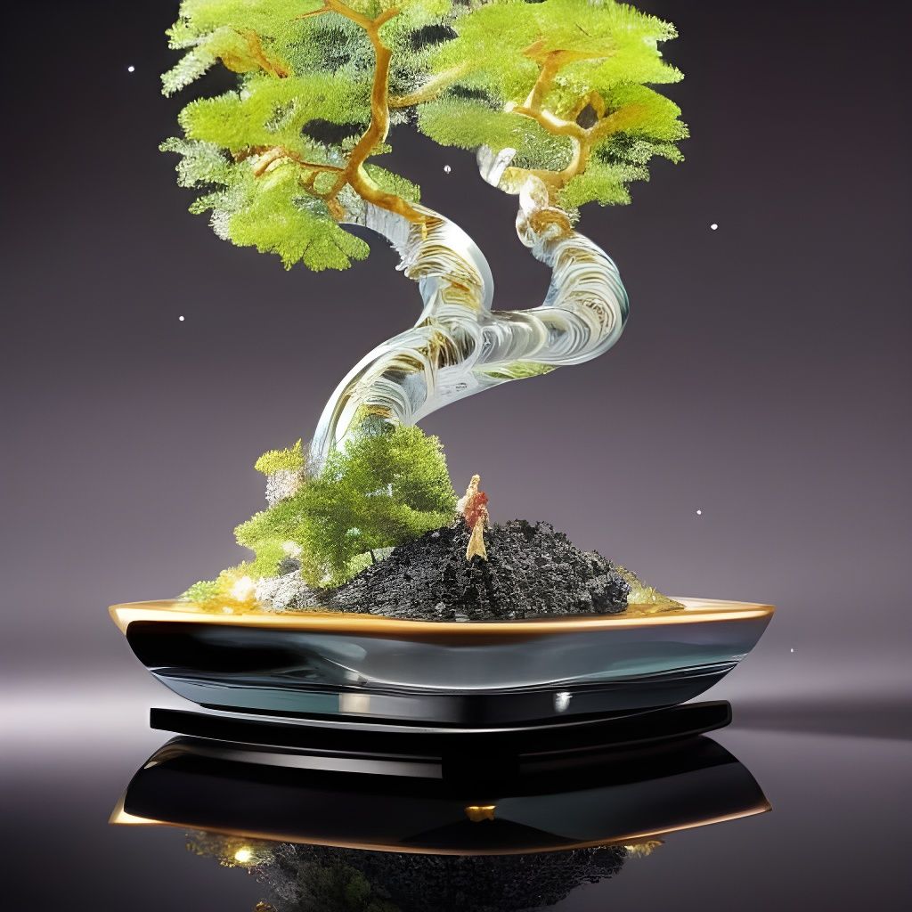 Crystal Bonsai Tree by Lake, Prism Render