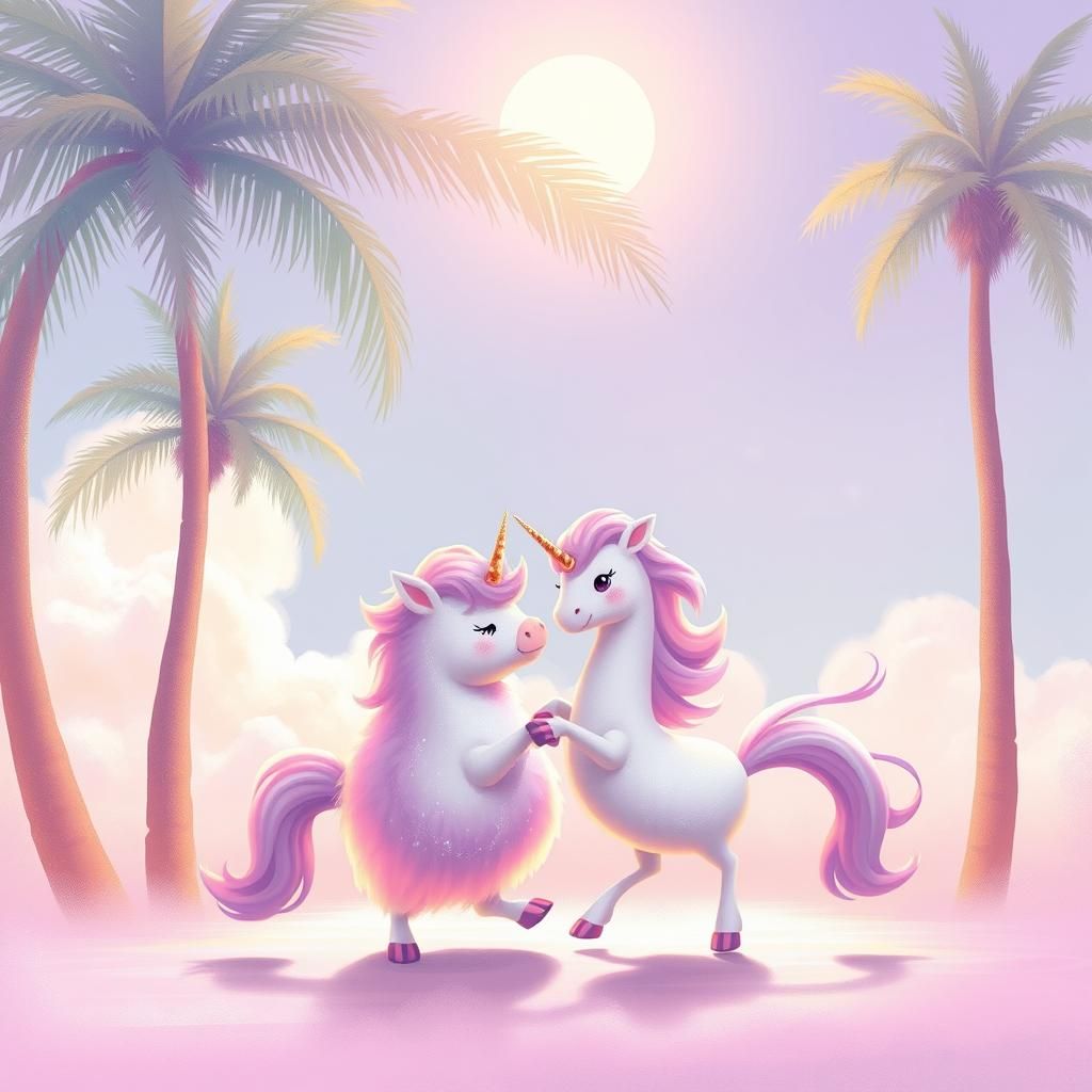 Pufflecorn and Flooficorn Dance: Pastel Surrealist Dream
