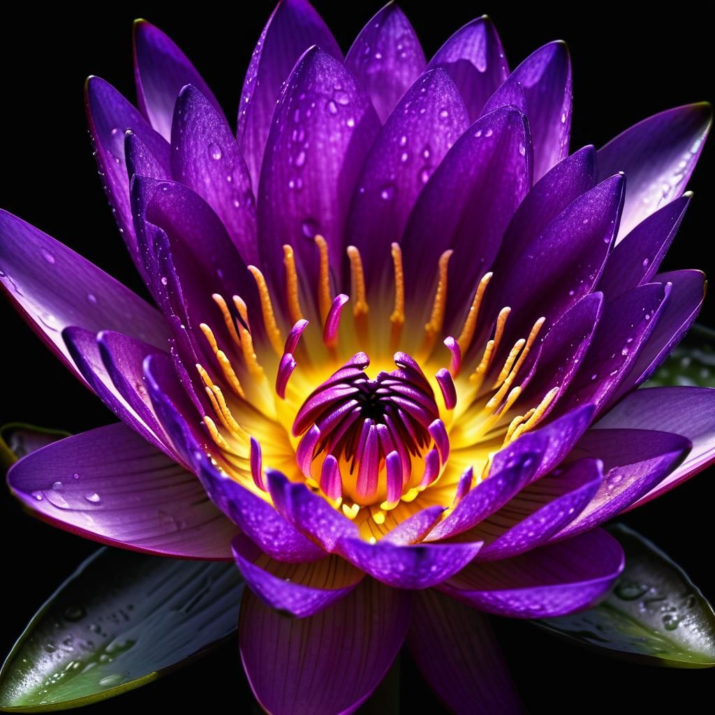 Detailed Purple Water Lily Against Black Background