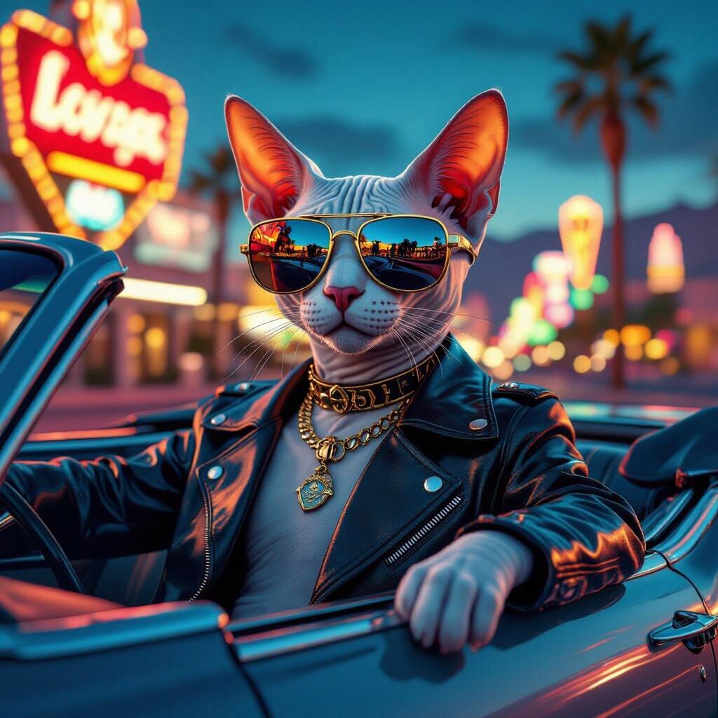 Cool Cat in Muscle Car, Las Vegas Backdrop