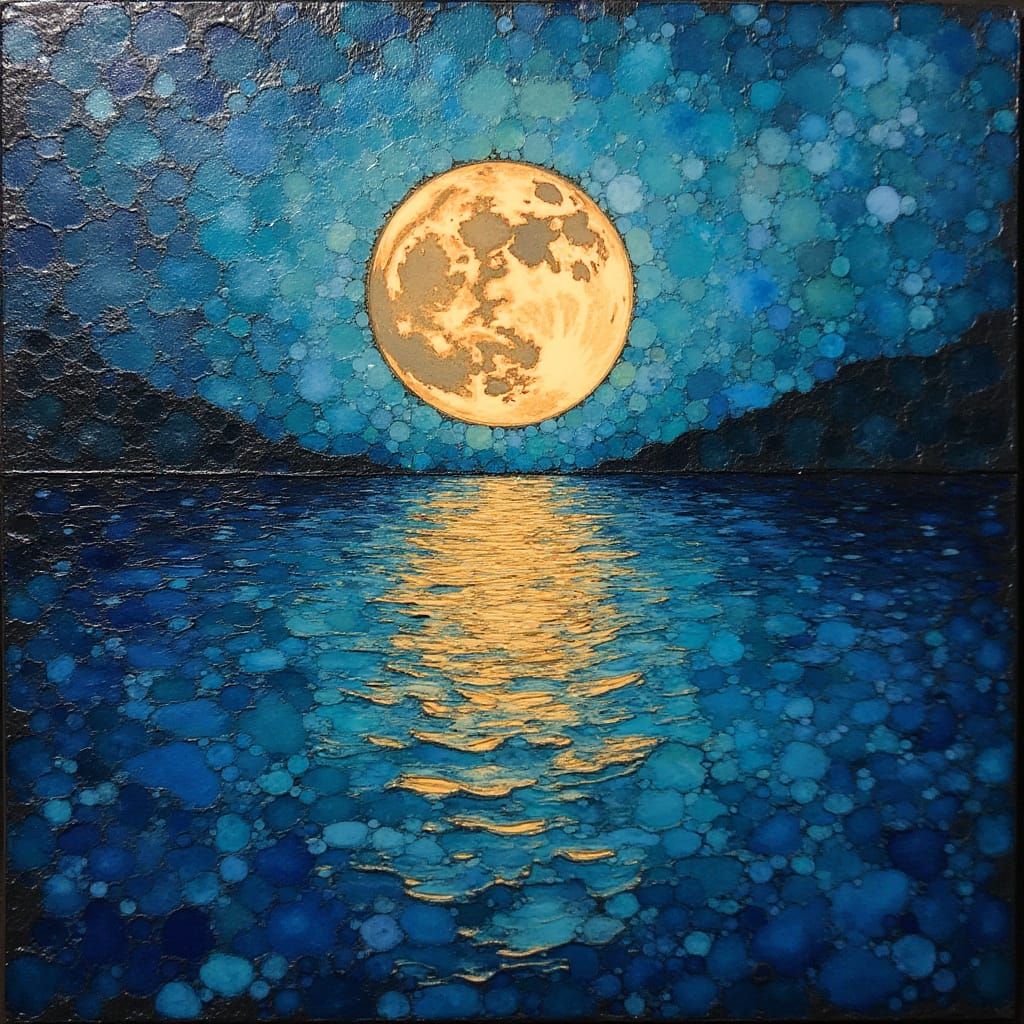Moon Reflection: Encaustic Painting Macro Photography