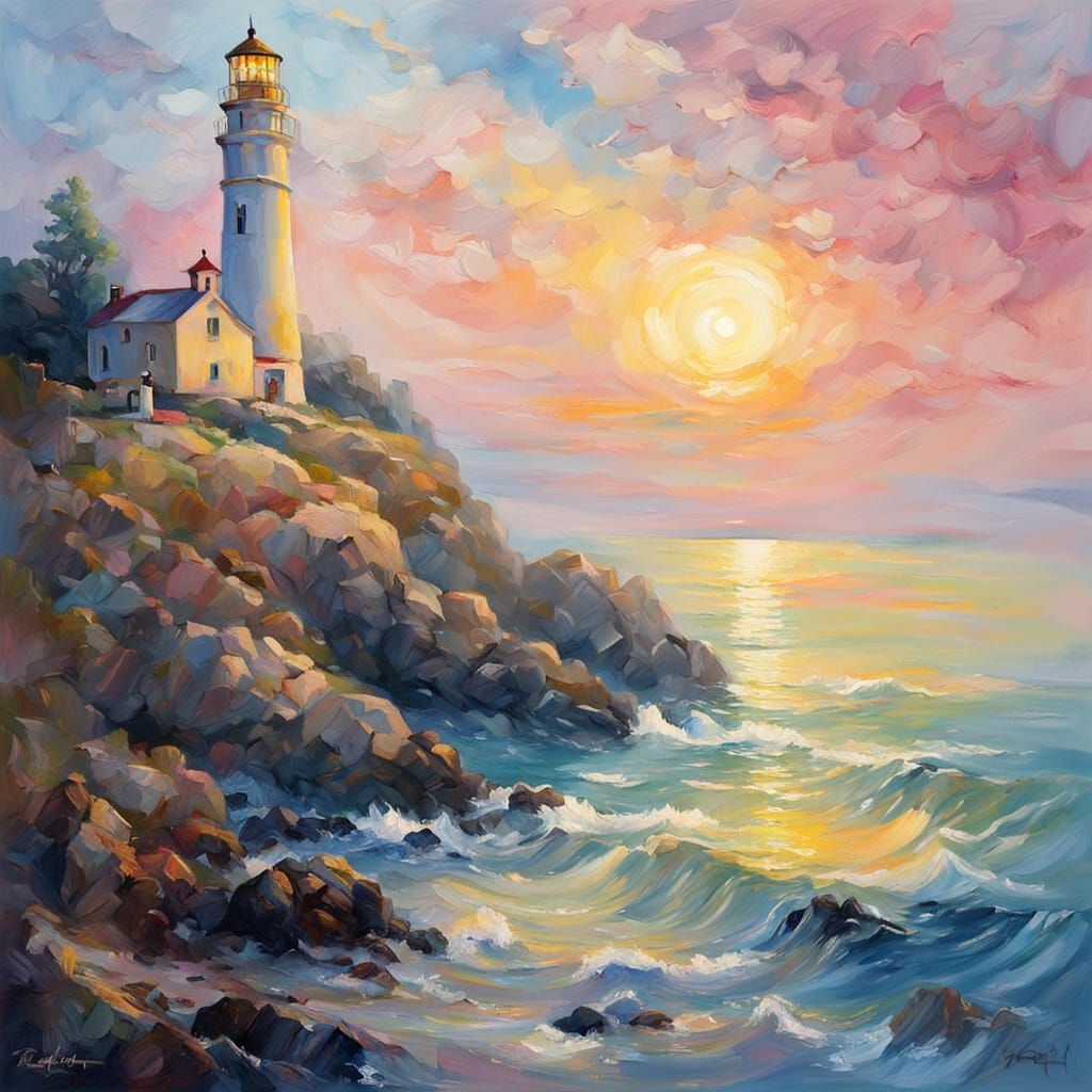 Lighthouse. Modern impressionist painting that combines meta...
