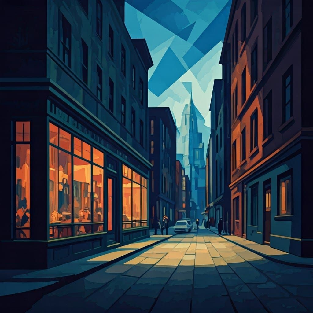 Cubist Nighthawks Reimagined with Picasso-esque Strokes