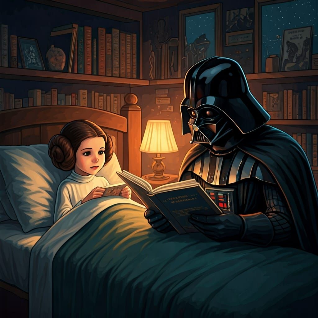 Darth Vader Reading Bedtime Stories to Leia
