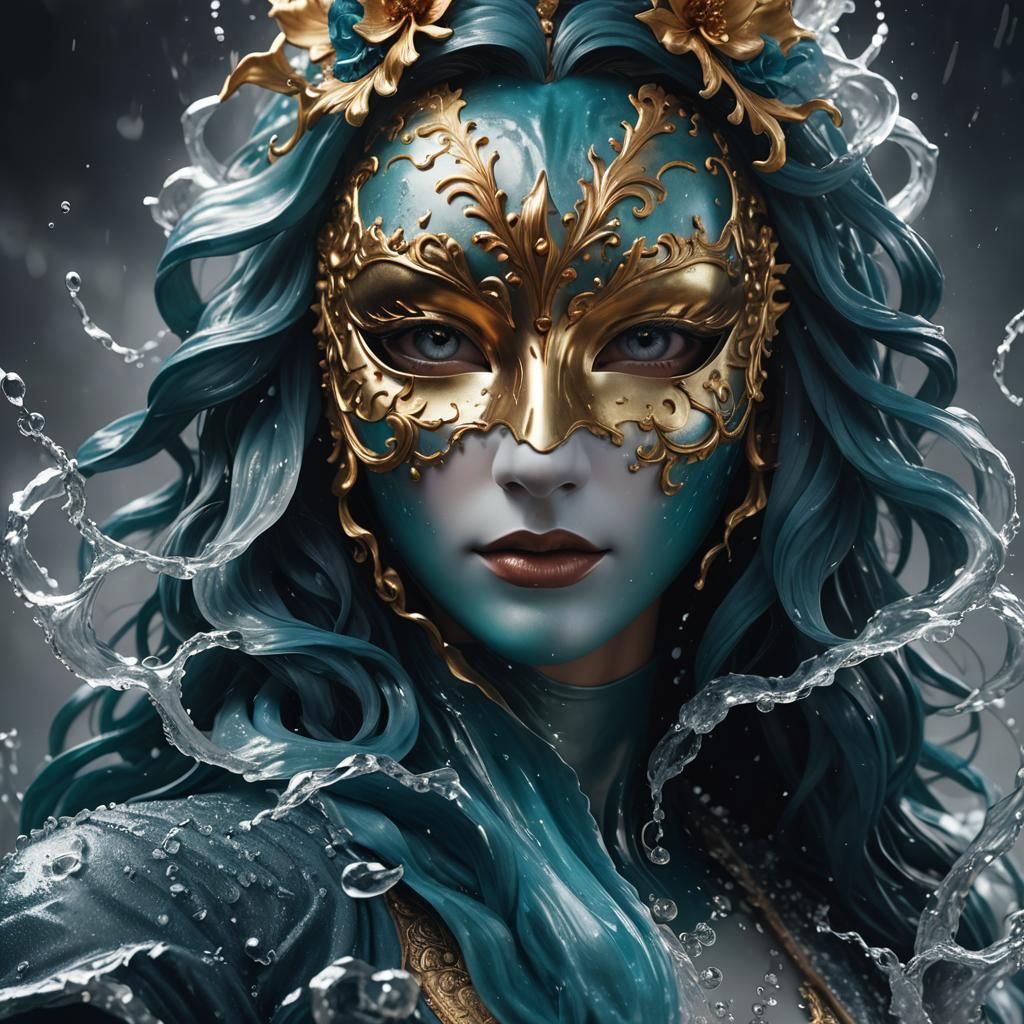 Water Venetian Mask in Detailed Matte Painting