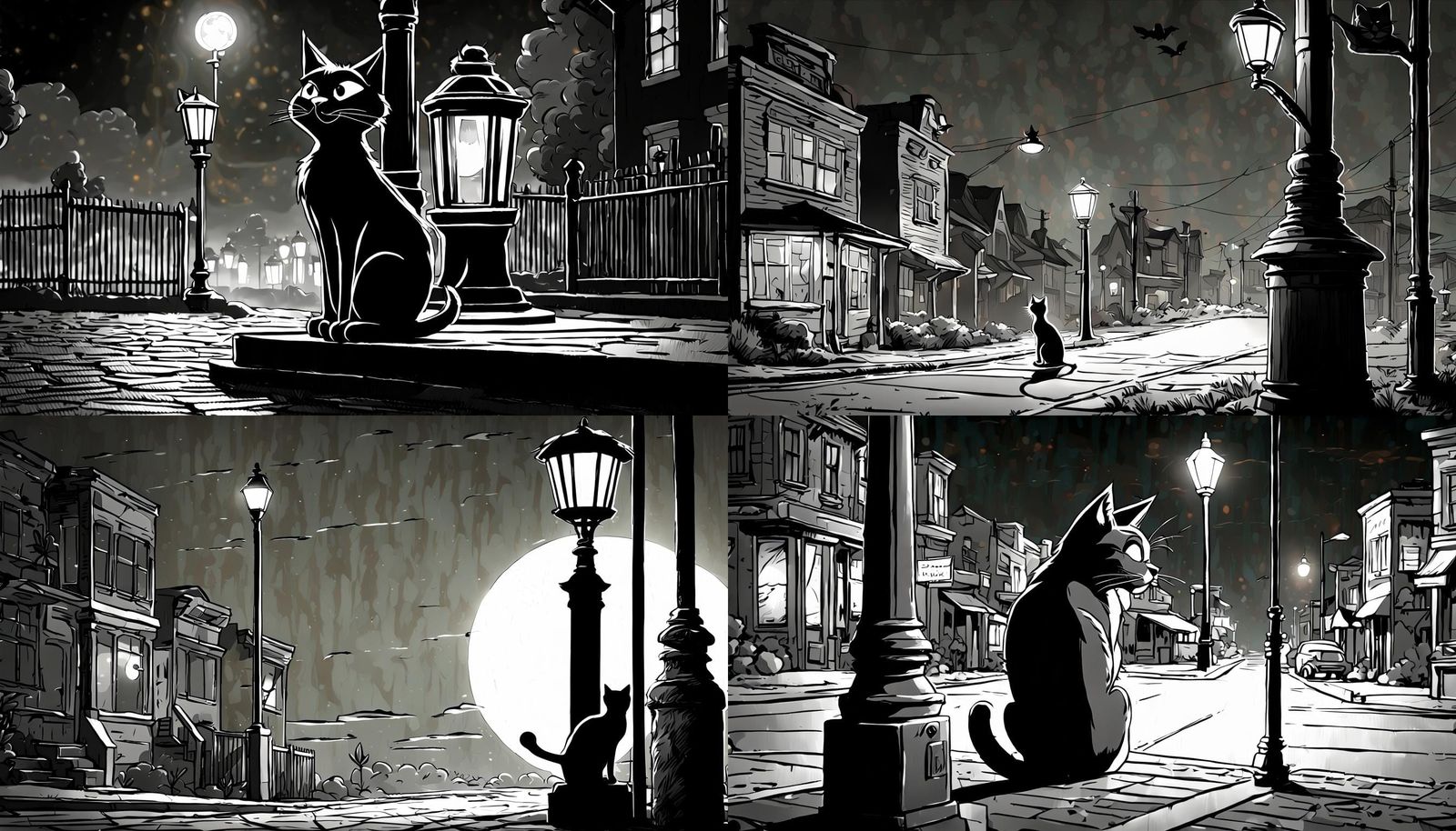 Cat at Lamppost in Chuck Jones Style