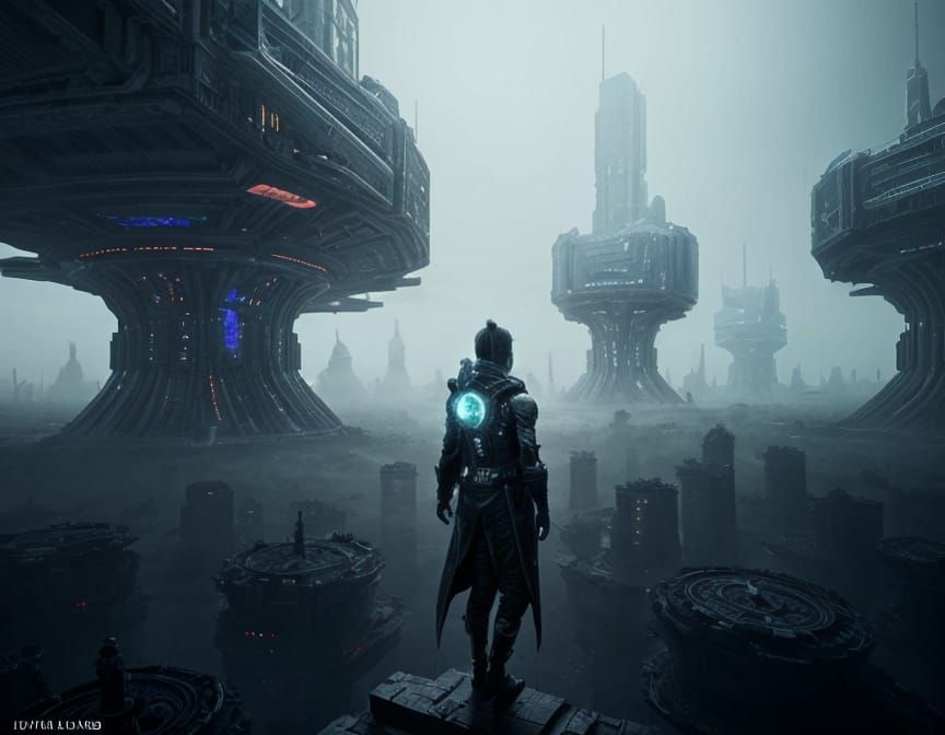 Surrealistic Futuristic Metropolis on Pluto's Dark Side