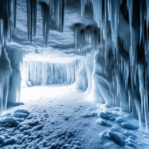 Hyper Detailed Creepy Winter Ice Cave Scene
