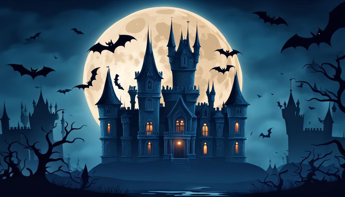 Gothic castle on Halloween night