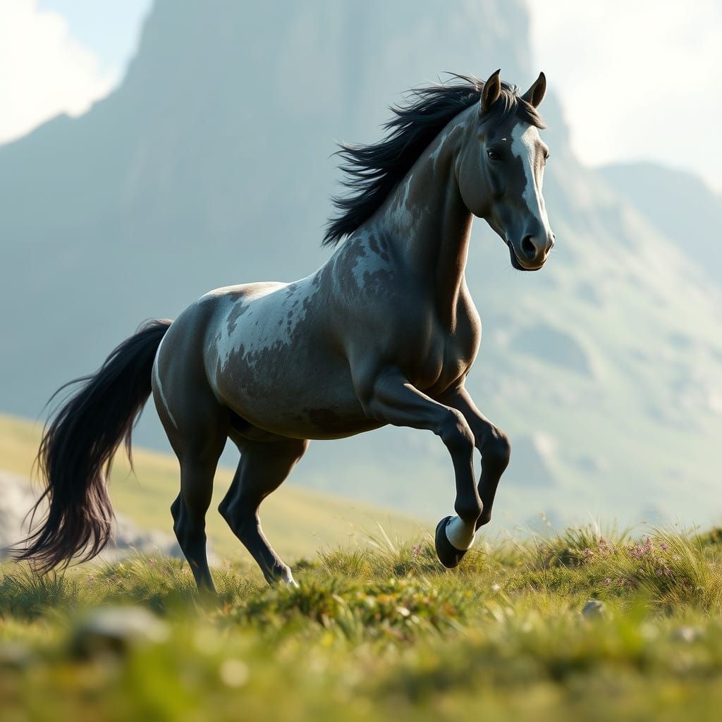 Majestic Horse in Soft Lavender Landscape