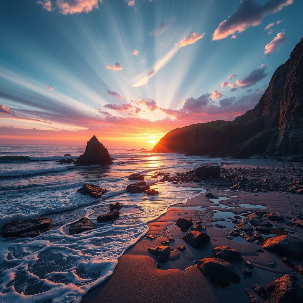 Surreal Coastal Dawn Unfolds in Ethereal Light