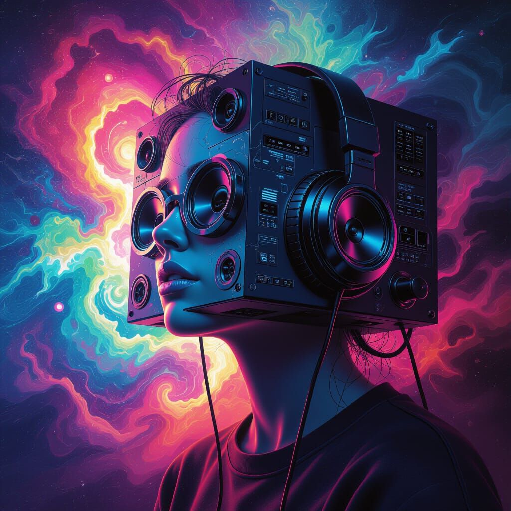 Haunting Stereo System with Nebula Background