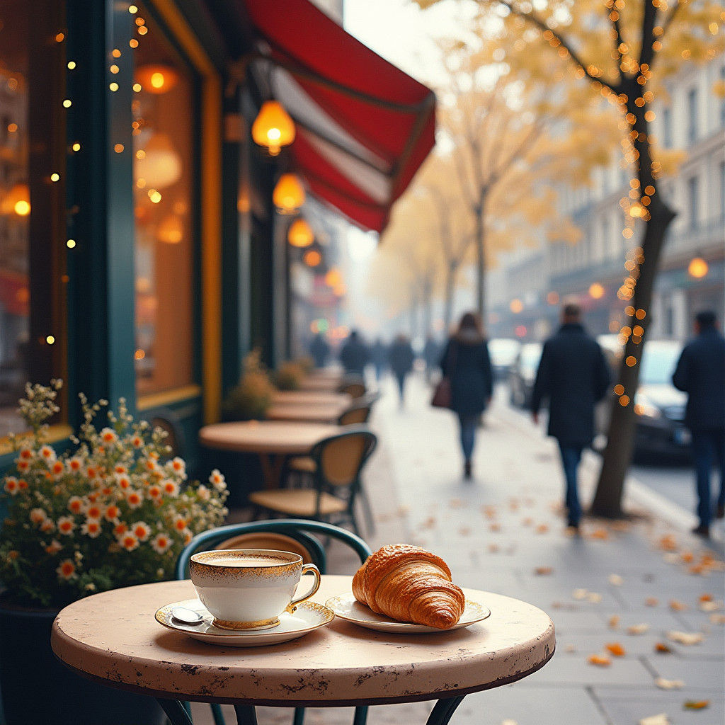 Parisian Cafe Scene in Impressionist Style