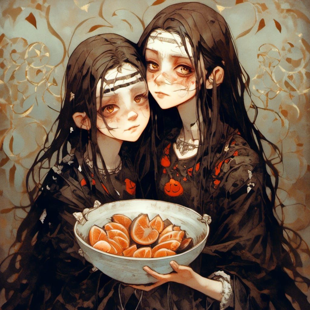 Sinister Girl with Eyeballs in Dark Kitchen