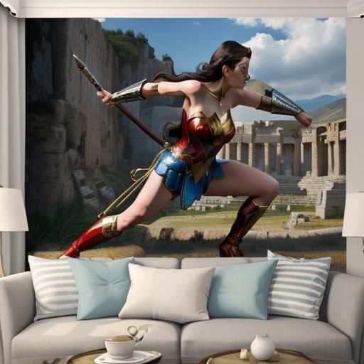 Wonder Woman (ancient greek art) (wall mural battle scene) a...