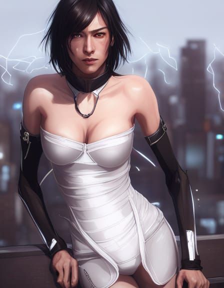 Rukia Kuchiki Cyberpunk Portrait with Lightning Clothes