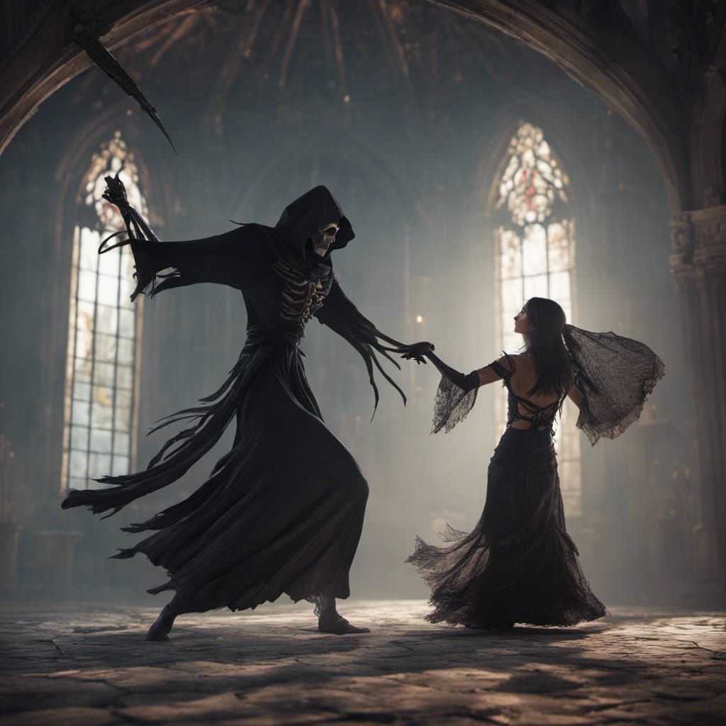 Woman Dancing with Grim Reaper in Cinematic 3D