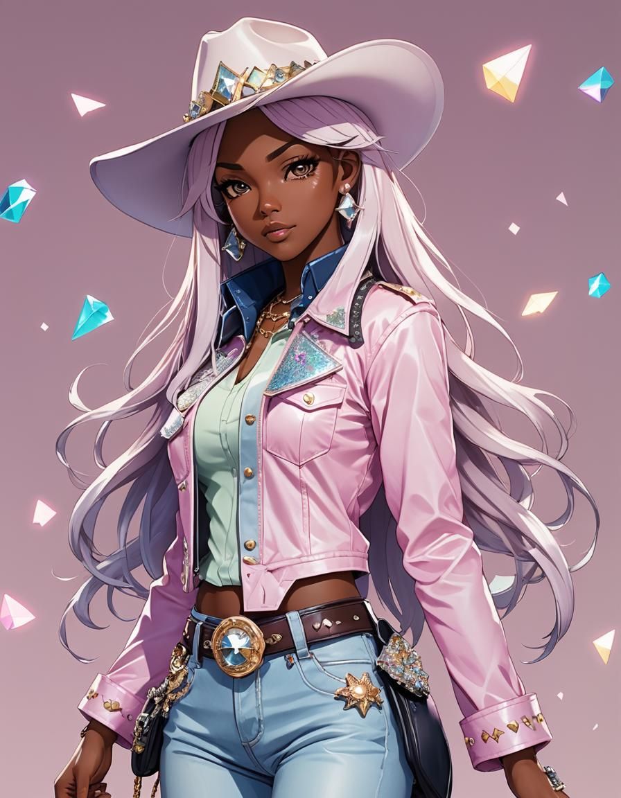 Anime Cowgirl with Diamond Hat in 90s Style