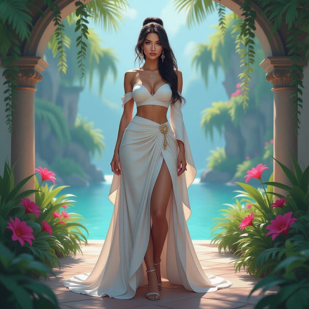 Elegant Hybrid Woman in Fantasy Landscape