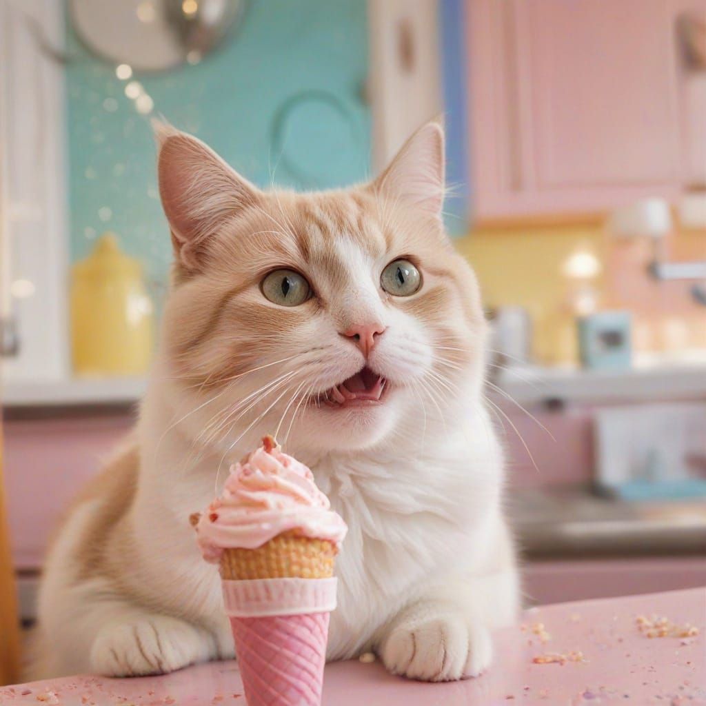 Whimsical Feline Treats in a Colorful Kitchen