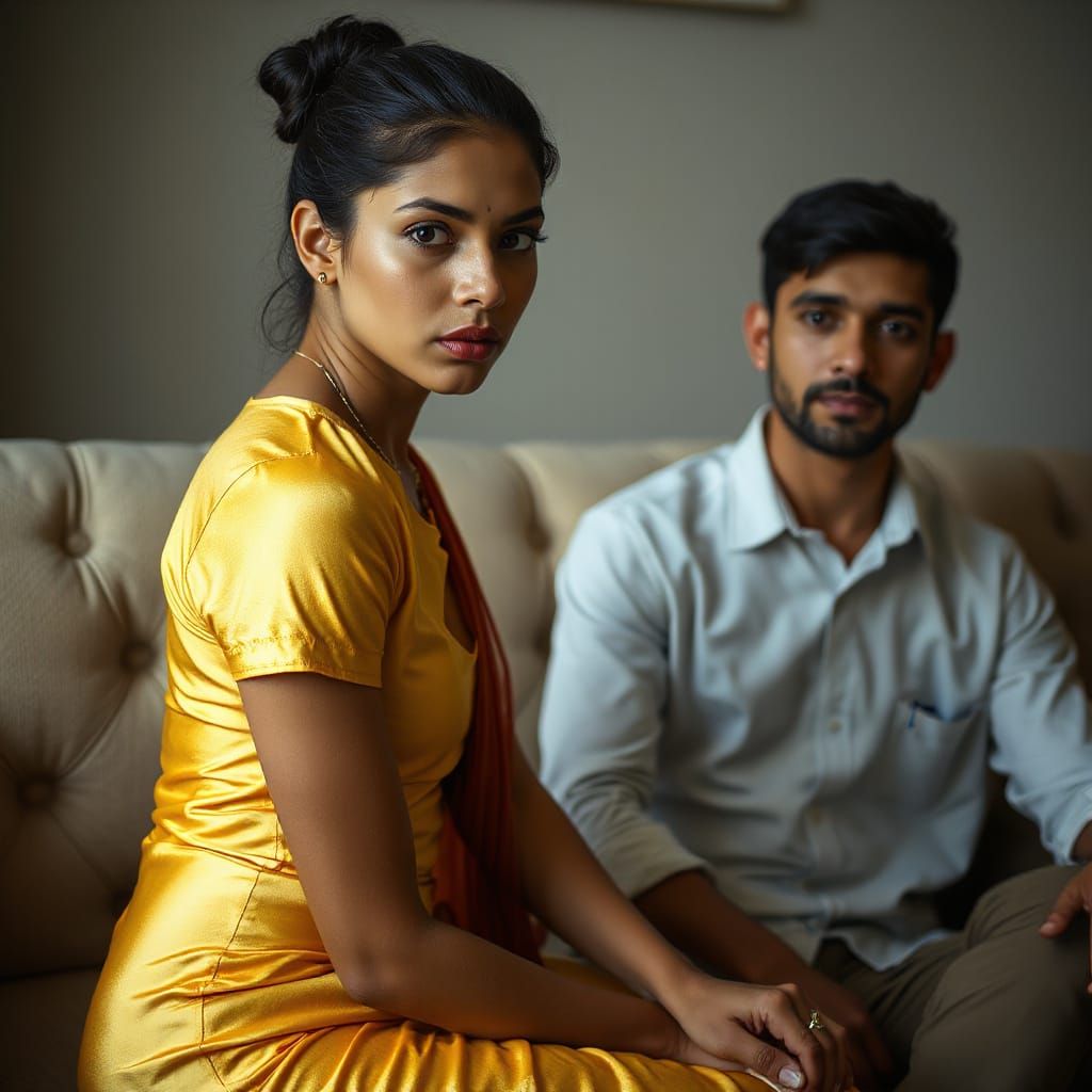 Beautiful Indian Woman in Yellow Pencil Skirt, Cinematic Sty...