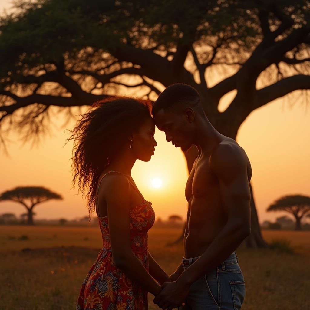 Romantic Sunset Meeting Under Baobab Tree