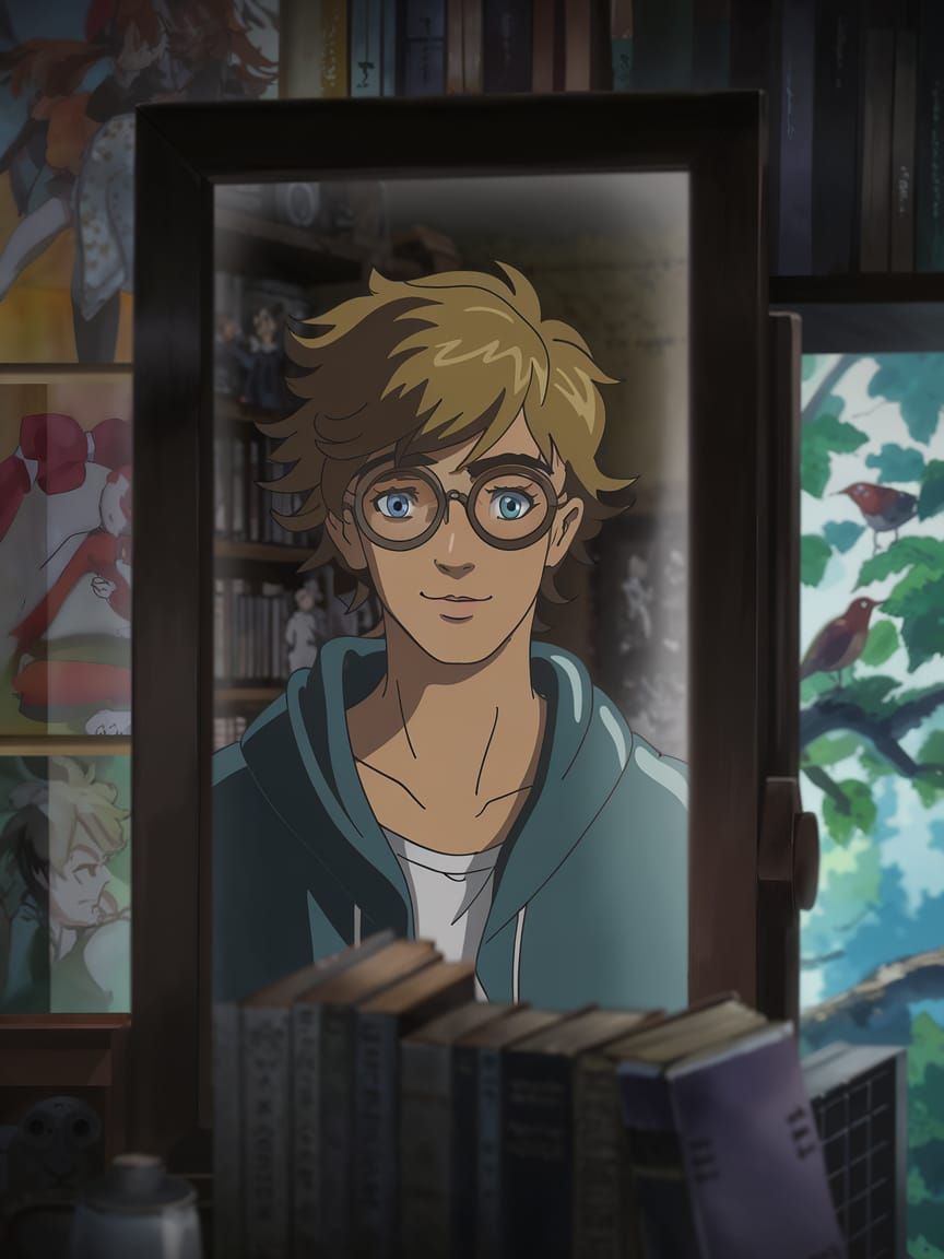 Anime Room Portrait: Determination and Comfort