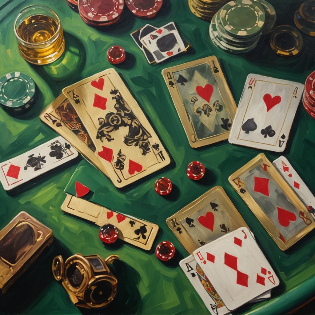 Royal Flush Hand in Oil Painting Style