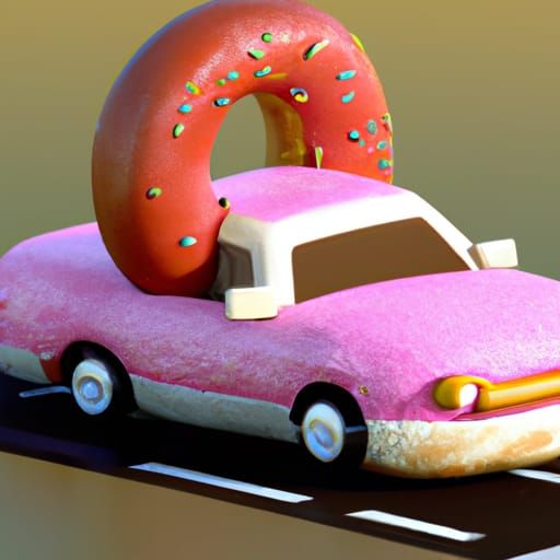 Cute Donut Car in 3D Rendering Style