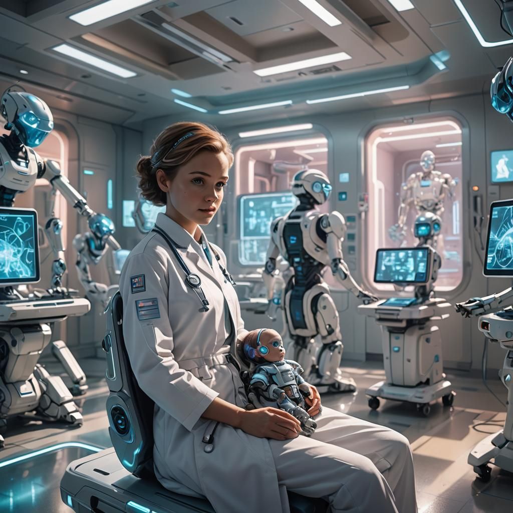 Baby Doctor in Futuristic Hospital Concept Art