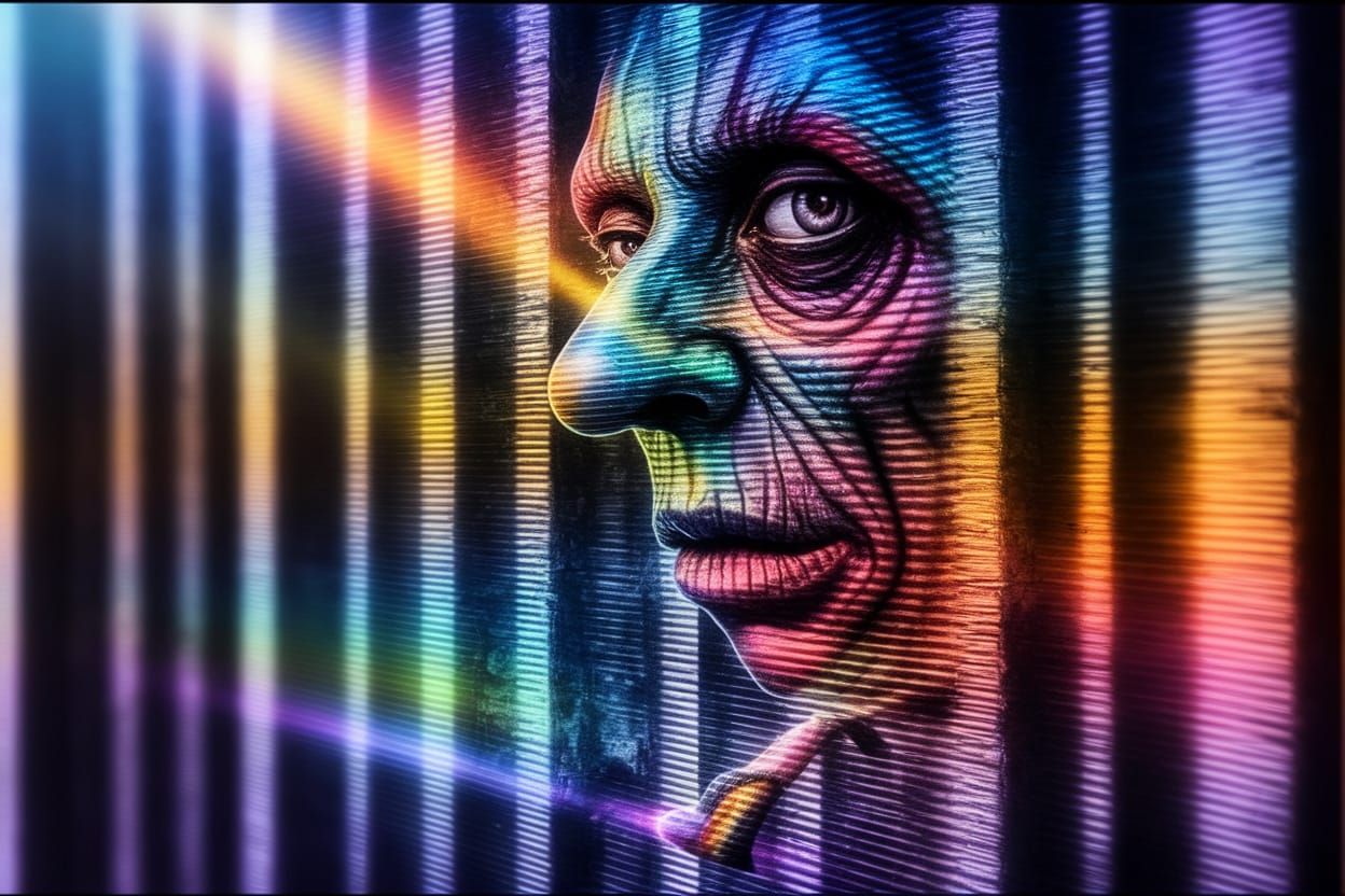 Psychedelic Caricature with Metallic Reflections and Body Di...