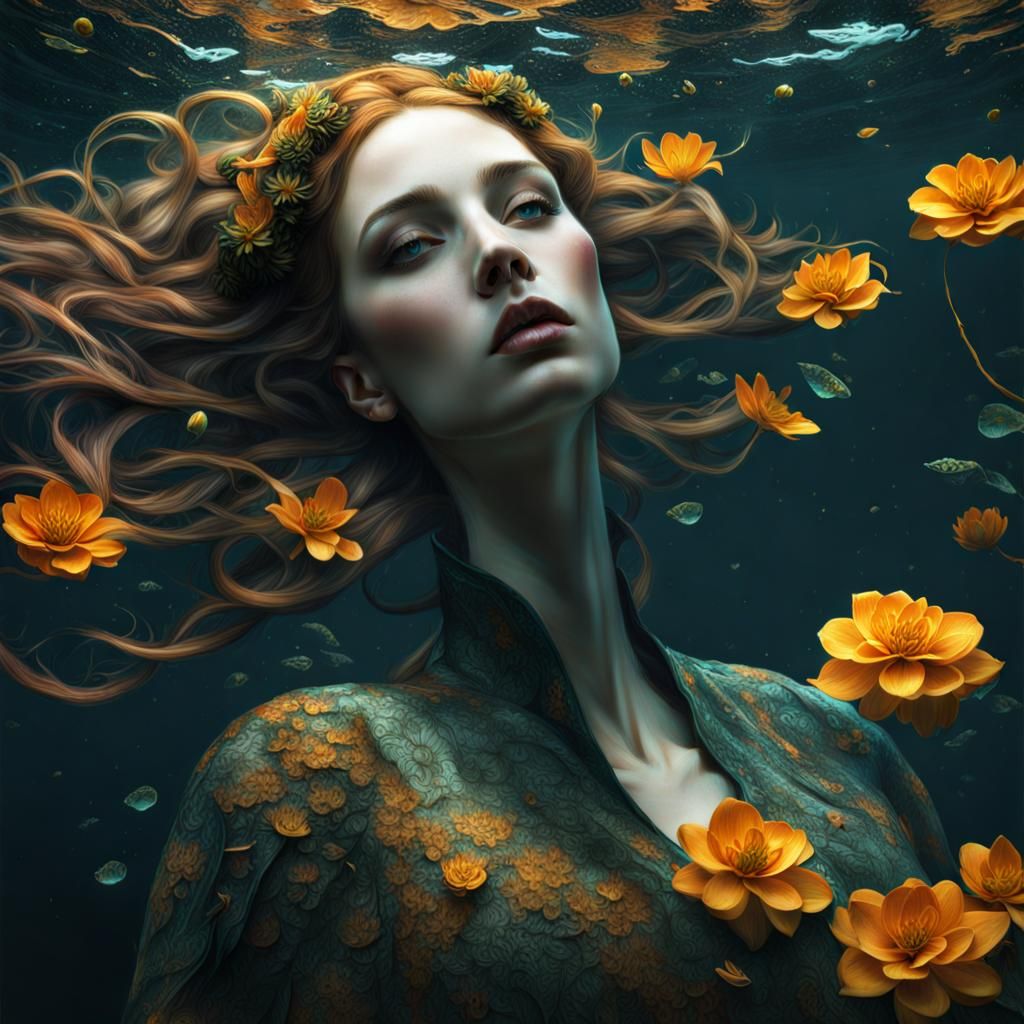 Vivid Floating Ophelia in Hyperdetailed Style