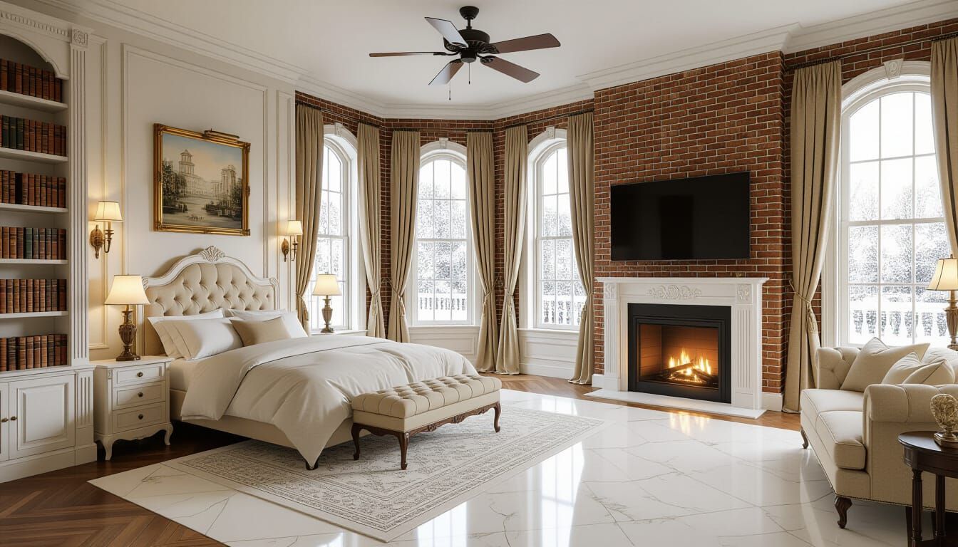 Victorian Bedroom in Warm Firelight, Classical Painting Styl...