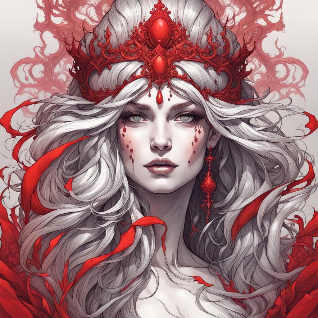 Detailed Ink Portrait of a Red Queen