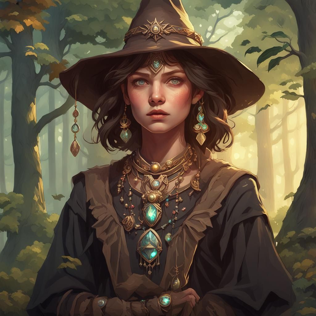 Beautiful Witch Portrait in Hyperdetailed Style