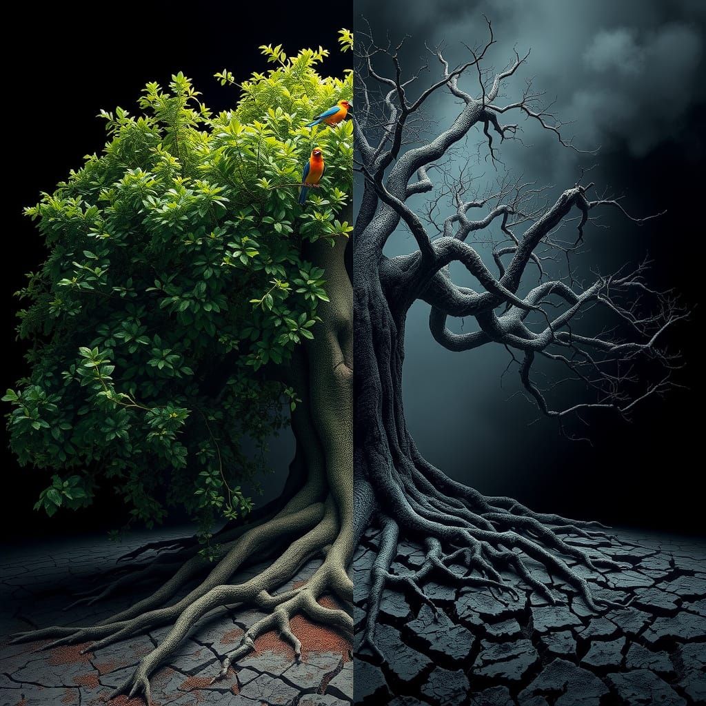 Ancient Tree Contrasts Life and Death in Hyper-Realistic Det...