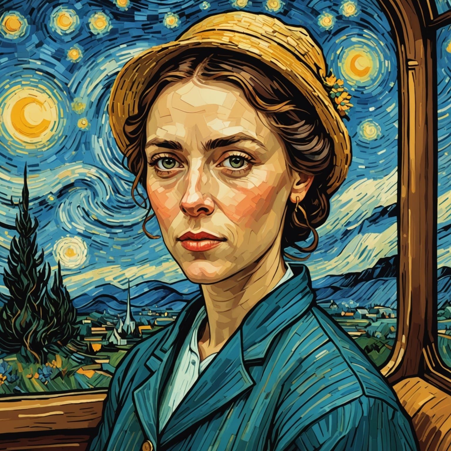 Catherin of Braganza Portrait in Van Gogh Style