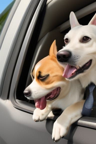 Dogs Enjoying a Windy Car Ride