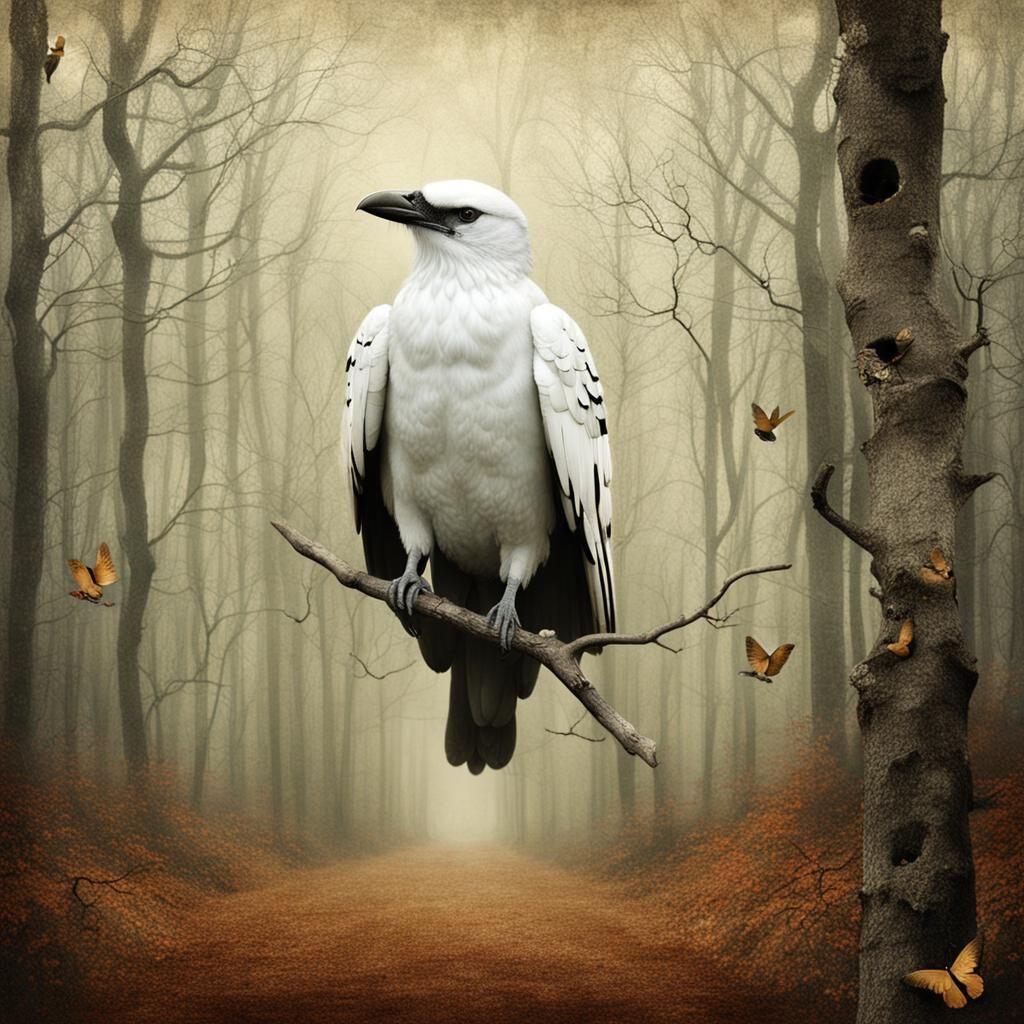 Ethereal White Crow in Enchanted Woods