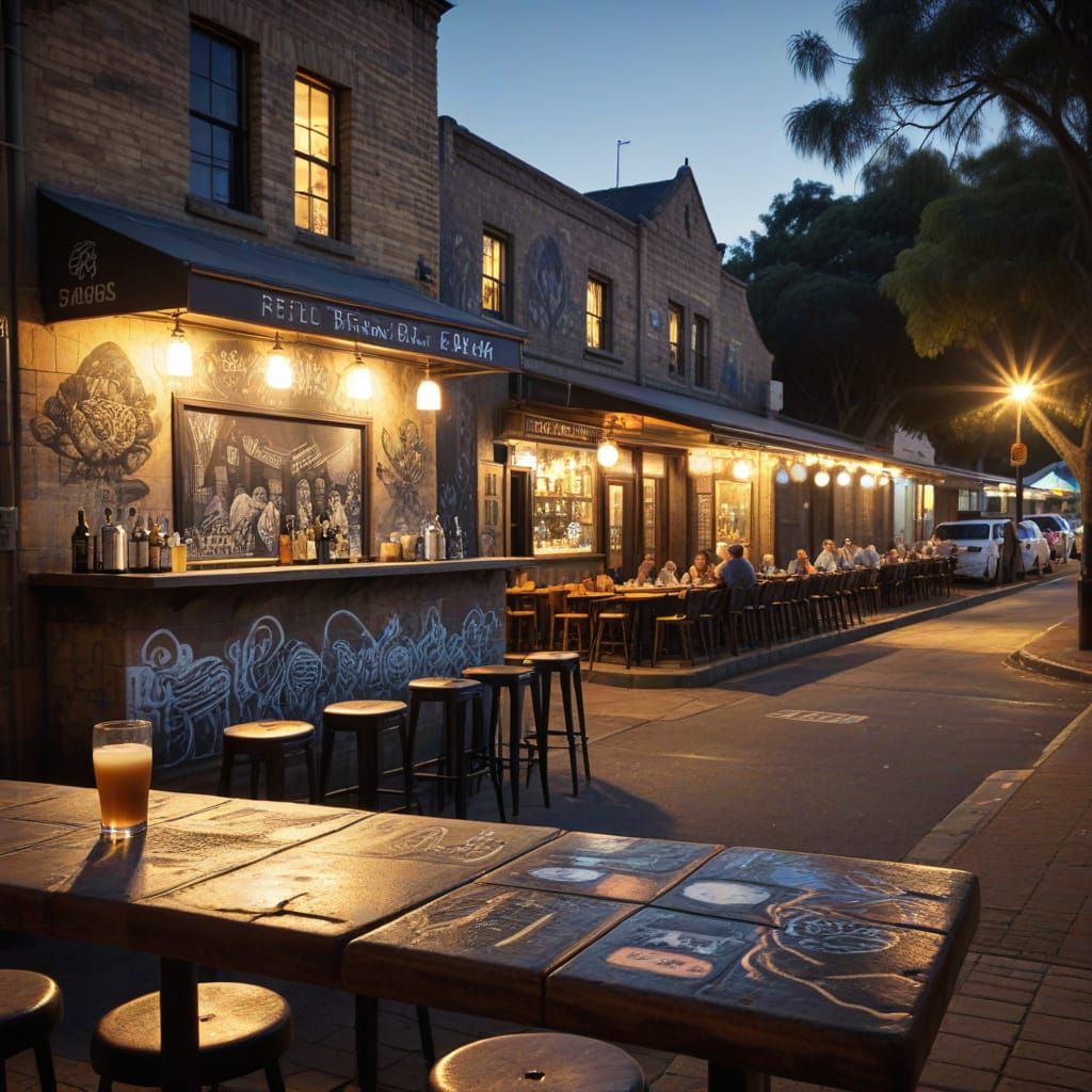 Perth Street Scene Charcoal Drawing with Beach Elements