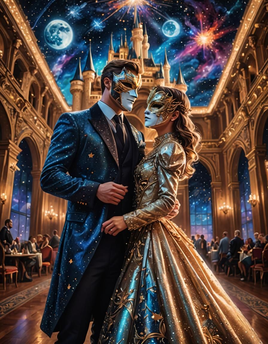 Galactic Masquerade Ball: Hyperrealistic Concept Art