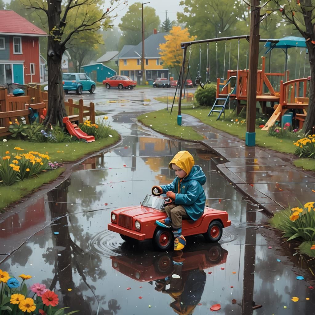 Fantasy Playground Scene in Oil Painting Style