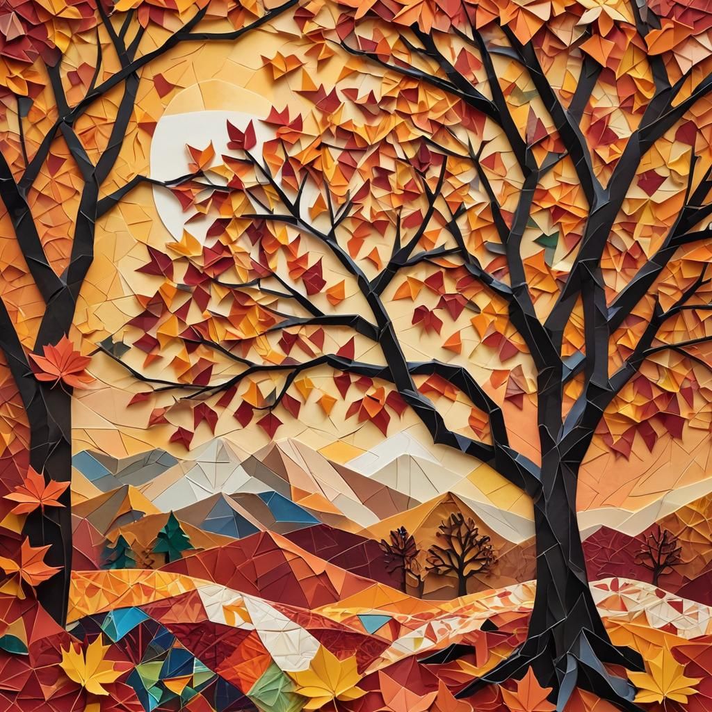 Vibrant Autumn Tree Origami Papercraft