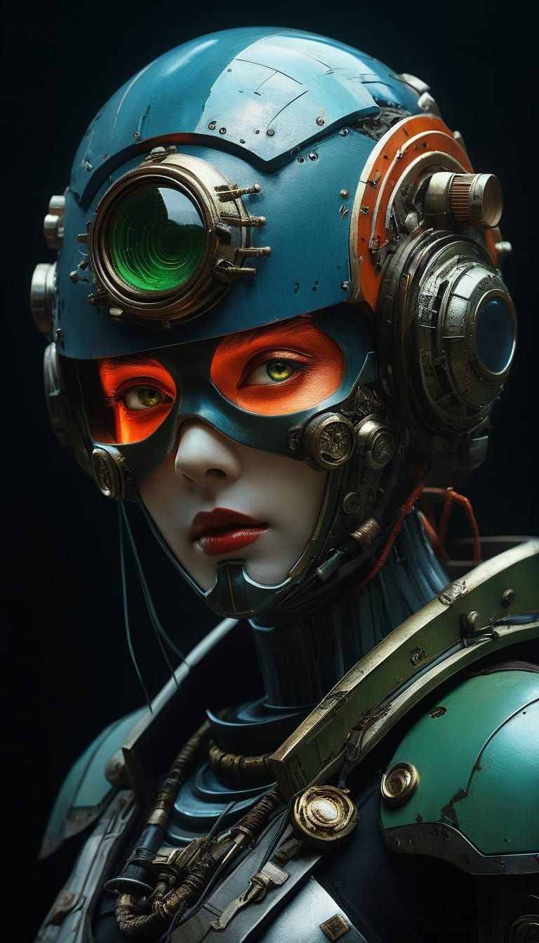 Cyborg Warrior in a Futuristic Battlefield