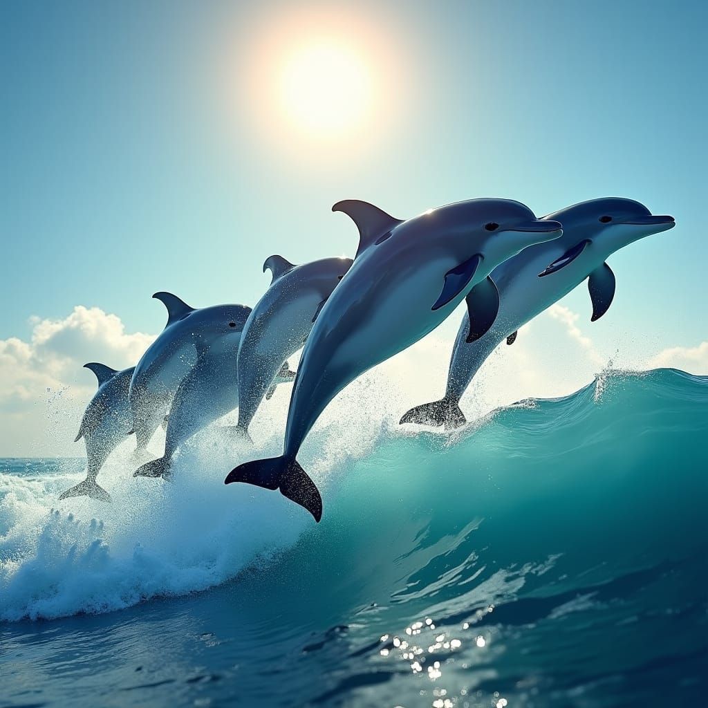 Dolphins Leaping in Turquoise Ocean: Matte Painting